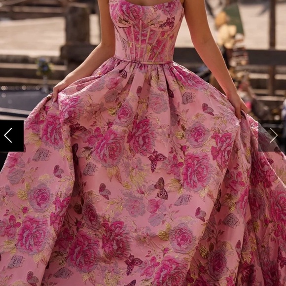 Sherri Hill Dresses & Skirts - Sherri Hill Pink Floral Ball Gown with Gold Accents